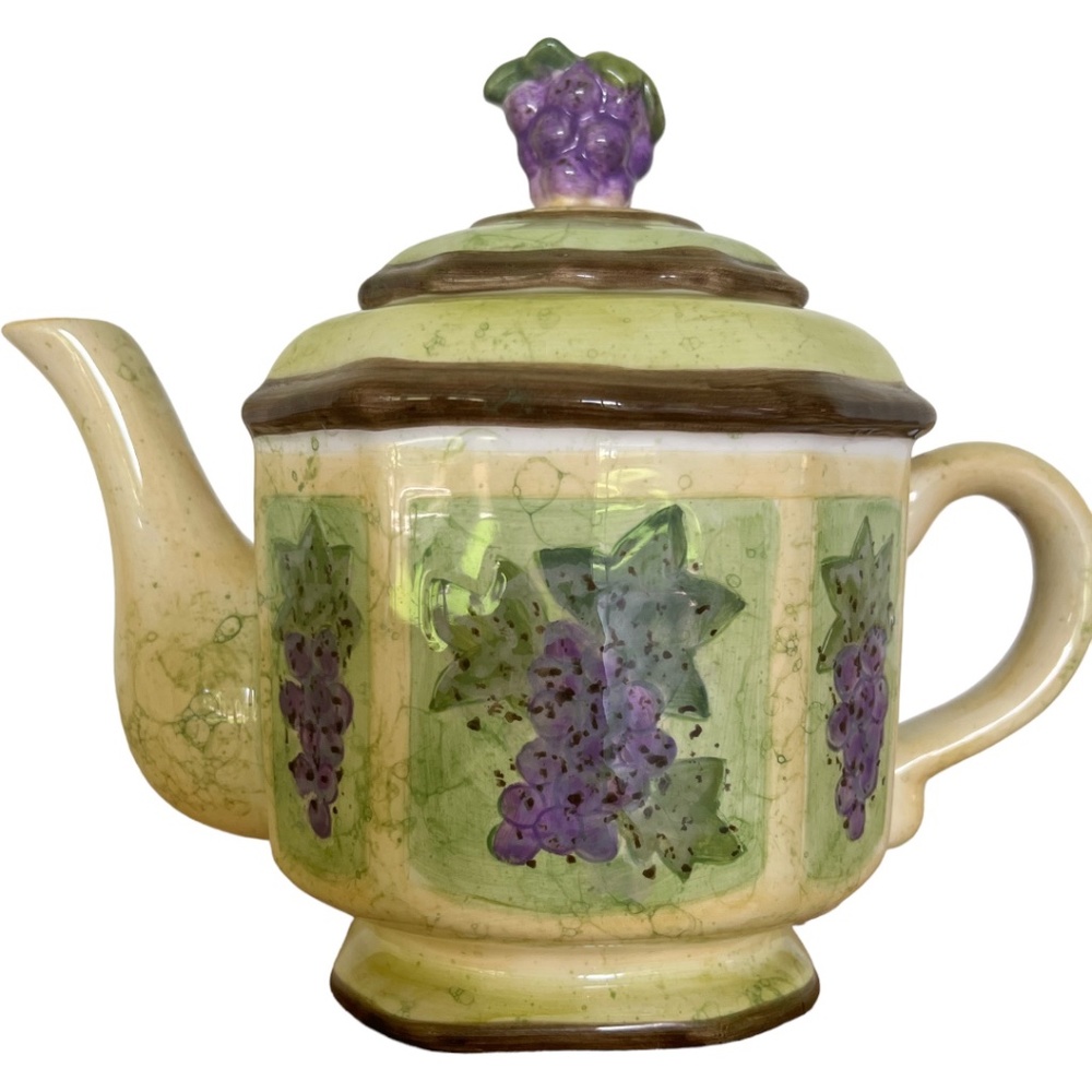 Portmeirion Studio Vintage Hand Painted Teapot – Grape Motif